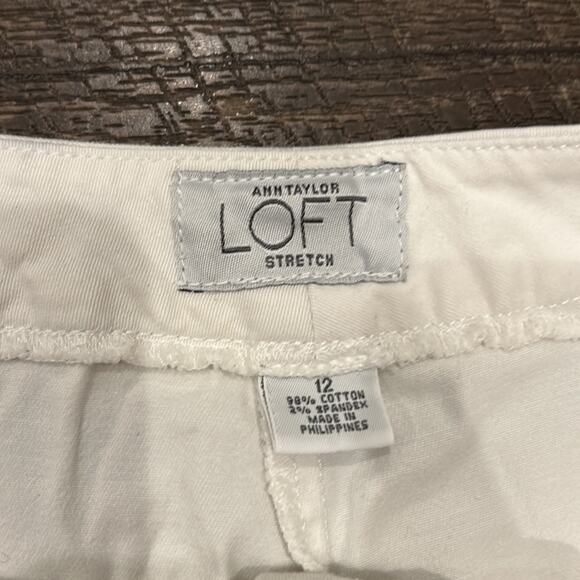 ANN TAYLOR LOFT Stretch White Straight Leg Ankle Slit Trouser Size 12 - Picture 8 of 8